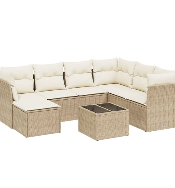8-tlg. Garten-Sofagarnitur mit Kissen Beige Poly Rattan