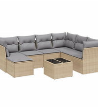 8-tlg. Garten-Sofagarnitur mit Kissen Beige Poly Rattan