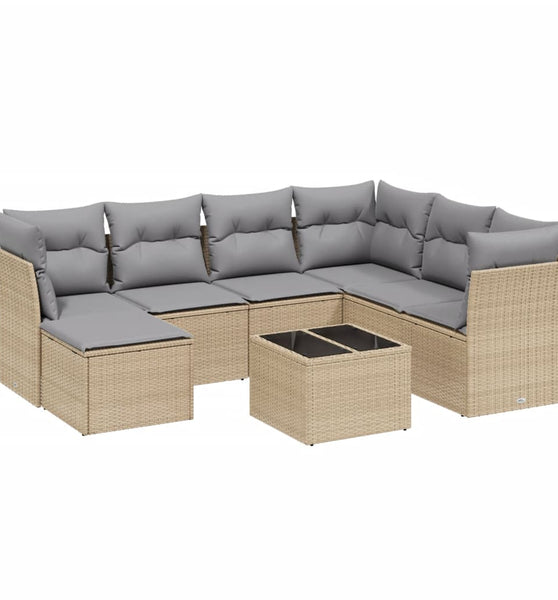 8-tlg. Garten-Sofagarnitur mit Kissen Beige Poly Rattan