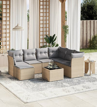 8-tlg. Garten-Sofagarnitur mit Kissen Beige Poly Rattan