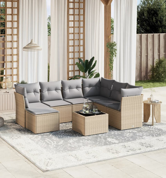 8-tlg. Garten-Sofagarnitur mit Kissen Beige Poly Rattan