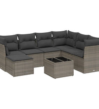 8-tlg. Garten-Sofagarnitur mit Kissen Grau Poly Rattan