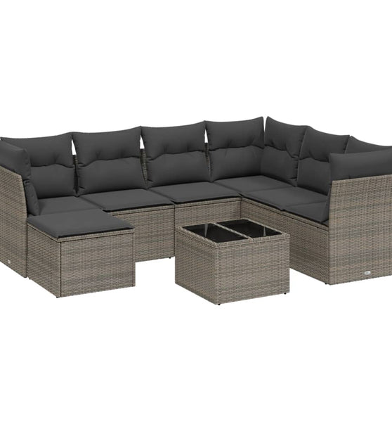 8-tlg. Garten-Sofagarnitur mit Kissen Grau Poly Rattan