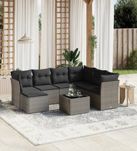 8-tlg. Garten-Sofagarnitur mit Kissen Grau Poly Rattan