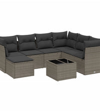 8-tlg. Garten-Sofagarnitur mit Kissen Hellgrau Poly Rattan