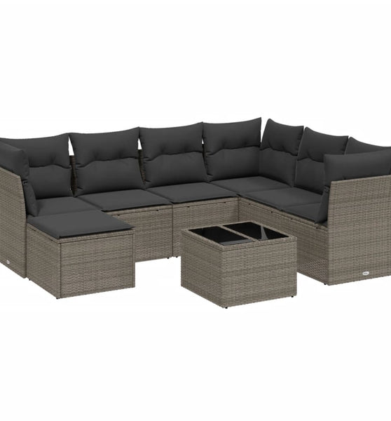 8-tlg. Garten-Sofagarnitur mit Kissen Hellgrau Poly Rattan