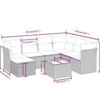 8-tlg. Garten-Sofagarnitur mit Kissen Hellgrau Poly Rattan