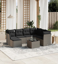 8-tlg. Garten-Sofagarnitur mit Kissen Hellgrau Poly Rattan