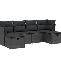 6-tlg. Garten-Sofagarnitur mit Kissen Schwarz Poly Rattan