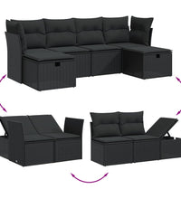 6-tlg. Garten-Sofagarnitur mit Kissen Schwarz Poly Rattan