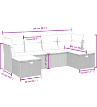 6-tlg. Garten-Sofagarnitur mit Kissen Schwarz Poly Rattan