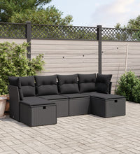 6-tlg. Garten-Sofagarnitur mit Kissen Schwarz Poly Rattan
