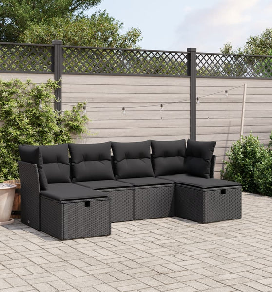6-tlg. Garten-Sofagarnitur mit Kissen Schwarz Poly Rattan