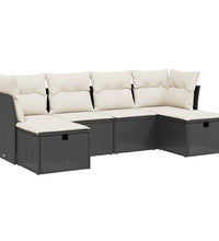 6-tlg. Garten-Sofagarnitur mit Kissen Schwarz Poly Rattan