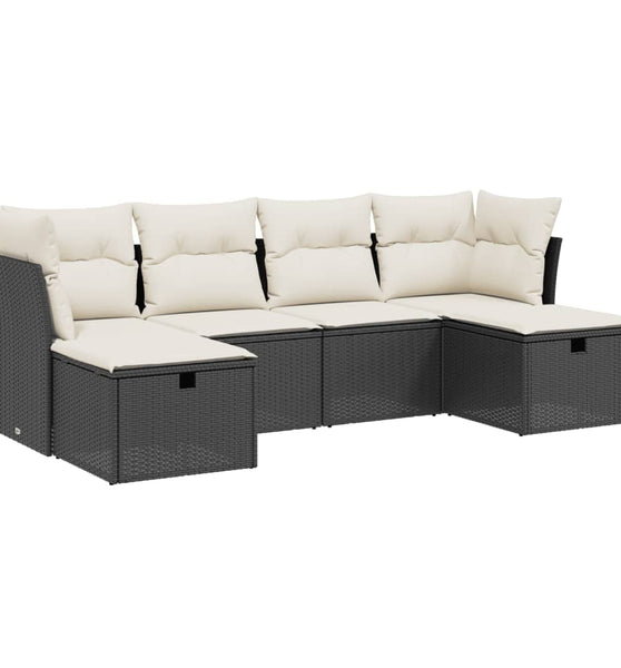 6-tlg. Garten-Sofagarnitur mit Kissen Schwarz Poly Rattan