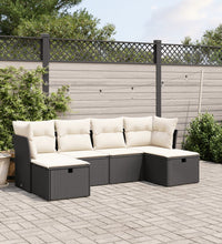 6-tlg. Garten-Sofagarnitur mit Kissen Schwarz Poly Rattan