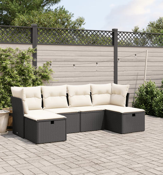 6-tlg. Garten-Sofagarnitur mit Kissen Schwarz Poly Rattan