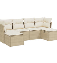6-tlg. Garten-Sofagarnitur mit Kissen Beige Poly Rattan