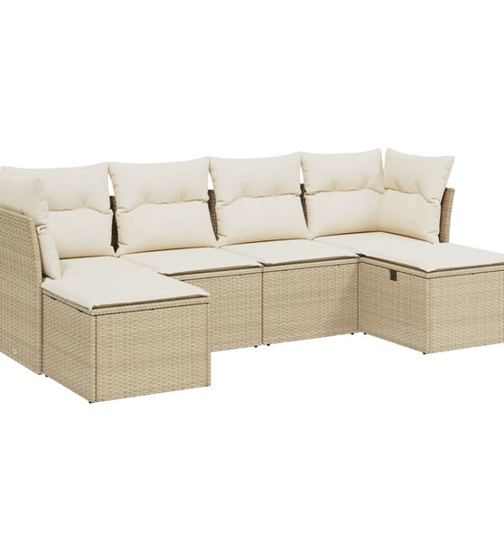 6-tlg. Garten-Sofagarnitur mit Kissen Beige Poly Rattan