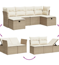 6-tlg. Garten-Sofagarnitur mit Kissen Beige Poly Rattan