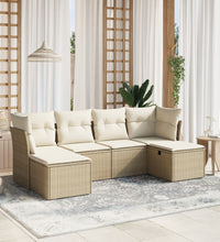 6-tlg. Garten-Sofagarnitur mit Kissen Beige Poly Rattan