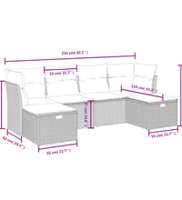 6-tlg. Garten-Sofagarnitur mit Kissen Beige Poly Rattan