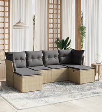 6-tlg. Garten-Sofagarnitur mit Kissen Beige Poly Rattan