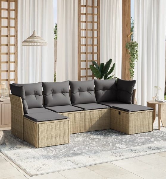 6-tlg. Garten-Sofagarnitur mit Kissen Beige Poly Rattan