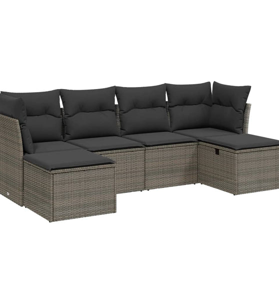 6-tlg. Garten-Sofagarnitur mit Kissen Grau Poly Rattan