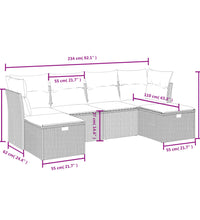 6-tlg. Garten-Sofagarnitur mit Kissen Grau Poly Rattan