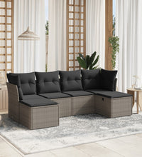 6-tlg. Garten-Sofagarnitur mit Kissen Grau Poly Rattan