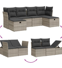 6-tlg. Garten-Sofagarnitur mit Kissen Hellgrau Poly Rattan