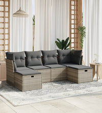 6-tlg. Garten-Sofagarnitur mit Kissen Hellgrau Poly Rattan