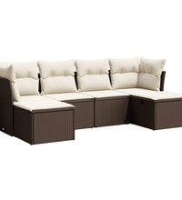 6-tlg. Garten-Sofagarnitur mit Kissen Braun Poly Rattan