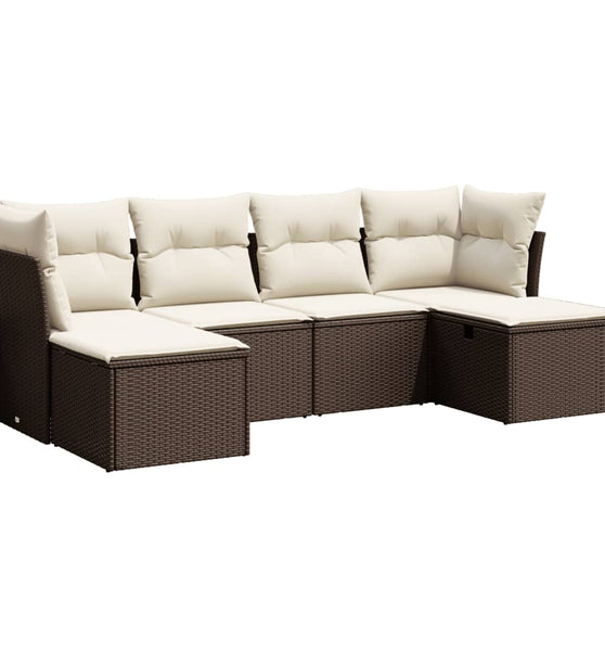 6-tlg. Garten-Sofagarnitur mit Kissen Braun Poly Rattan