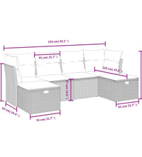 6-tlg. Garten-Sofagarnitur mit Kissen Braun Poly Rattan