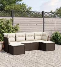 6-tlg. Garten-Sofagarnitur mit Kissen Braun Poly Rattan