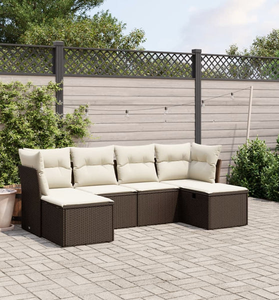 6-tlg. Garten-Sofagarnitur mit Kissen Braun Poly Rattan