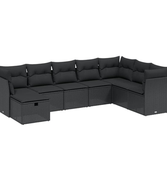 8-tlg. Garten-Sofagarnitur mit Kissen Schwarz Poly Rattan
