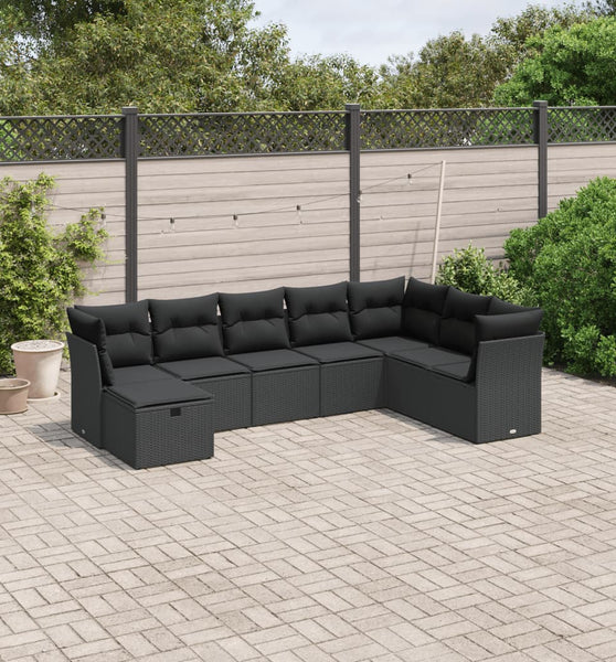 8-tlg. Garten-Sofagarnitur mit Kissen Schwarz Poly Rattan