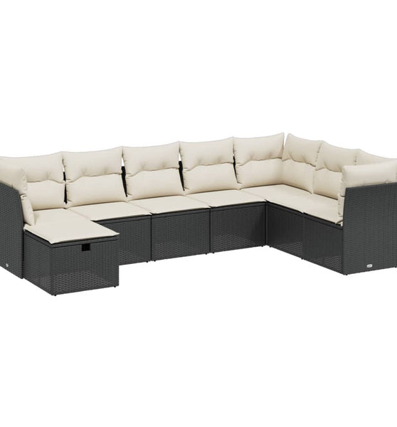 8-tlg. Garten-Sofagarnitur mit Kissen Schwarz Poly Rattan