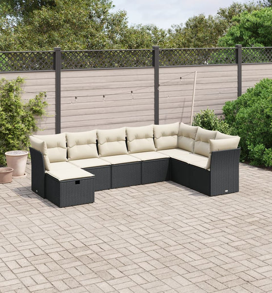 8-tlg. Garten-Sofagarnitur mit Kissen Schwarz Poly Rattan