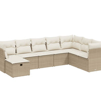 8-tlg. Garten-Sofagarnitur mit Kissen Beige Poly Rattan