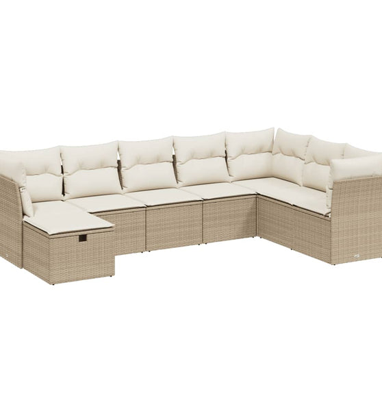 8-tlg. Garten-Sofagarnitur mit Kissen Beige Poly Rattan