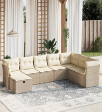 8-tlg. Garten-Sofagarnitur mit Kissen Beige Poly Rattan