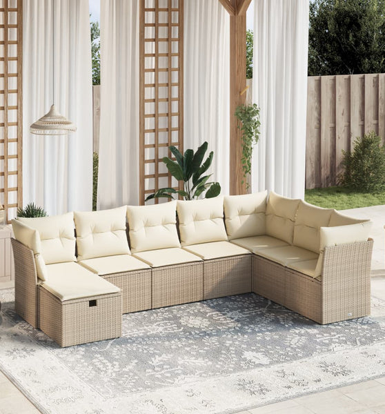 8-tlg. Garten-Sofagarnitur mit Kissen Beige Poly Rattan