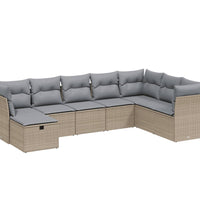8-tlg. Garten-Sofagarnitur mit Kissen Beige Poly Rattan