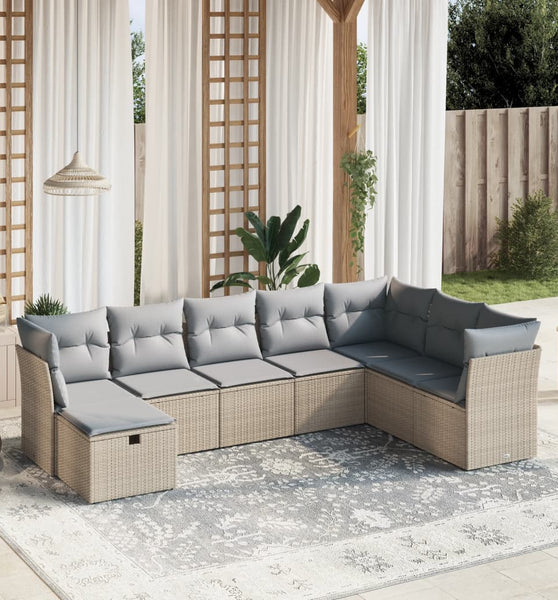8-tlg. Garten-Sofagarnitur mit Kissen Beige Poly Rattan