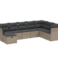 8-tlg. Garten-Sofagarnitur mit Kissen Grau Poly Rattan