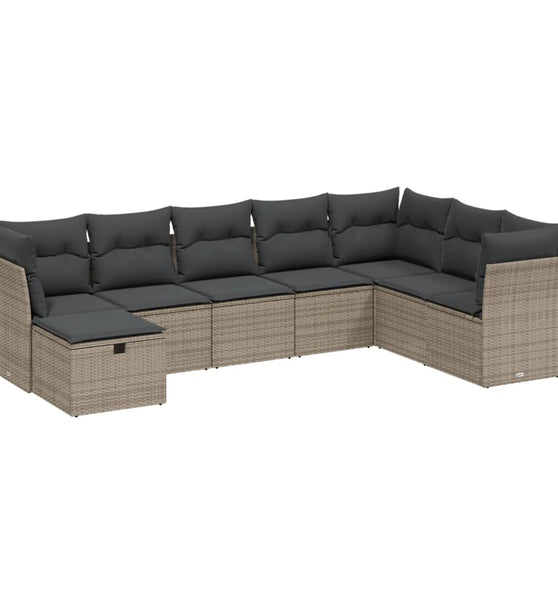 8-tlg. Garten-Sofagarnitur mit Kissen Grau Poly Rattan